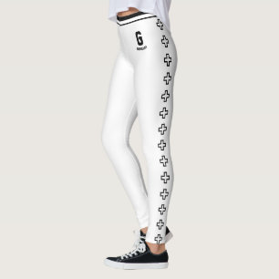 Leggings Nombre Personalizado Blanco Negro Raya Patrón Cruz