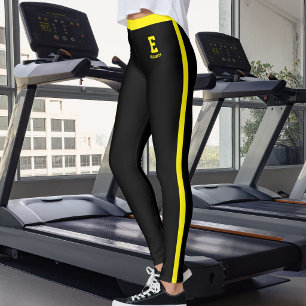 Leggings Nombre Personalizado Bonito Negro Amarillo Rayas P