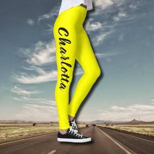 Leggings Nombre personalizado de negro   Color amarillo neó