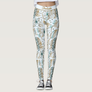 Leggings Nombre personalizado de patrón floral de flor colo