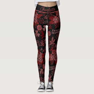 Leggings Nombre personalizado de patrón sin costura y flora