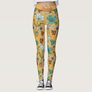 Leggings Nombre personalizado de patrón sin costura y flora