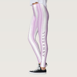 Leggings Nombre personalizado de rayas verticales moradas y