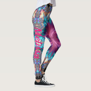Leggings Nombre personalizado del arcoiris rosado fractal