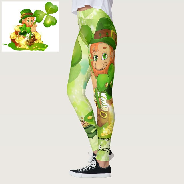 Leggings Nombre personalizado del leprechaun verde de San P (Subido por el creador)