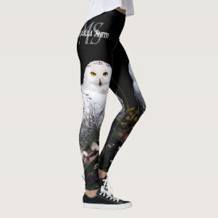 Leggings Nombre personalizado del monograma de búho de niev