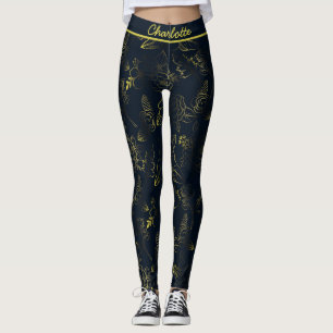Leggings Nombre personalizado del patrón floral gradiente d