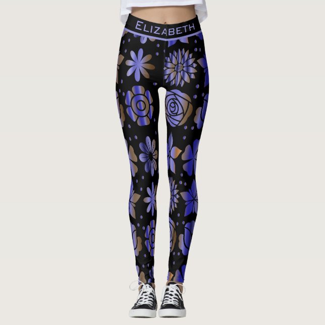 Leggings Nombre personalizado del patrón floral sin soldadu (Anverso)
