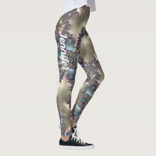 Leggings Nombre personalizado del patrón fractal de oro de 