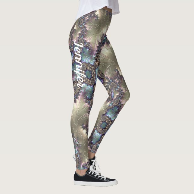 Leggings Nombre personalizado del patrón fractal de oro de  (Derecha)
