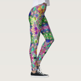 Leggings Nombre personalizado del patrón fractal turquesa p