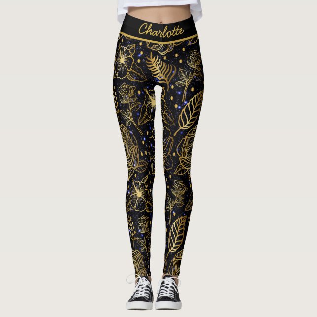 Leggings Nombre personalizado oro de patrón sin soldadura f (Anverso)