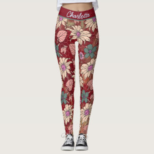 Leggings Nombre personalizado patrón floral sin soldadura r