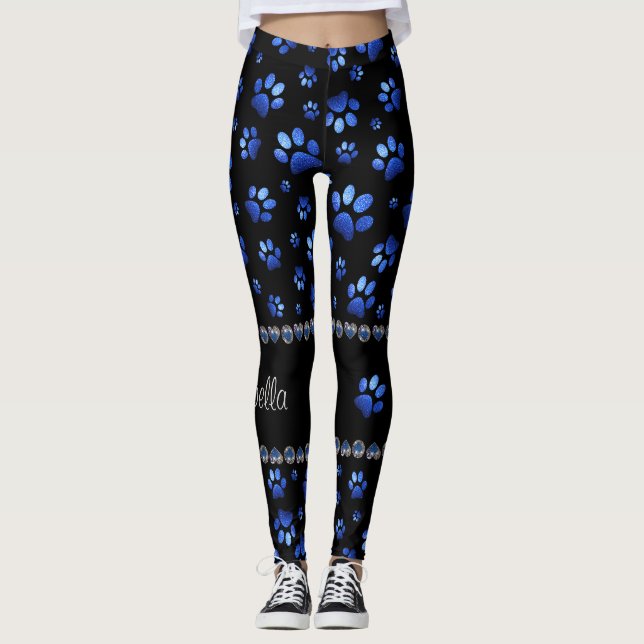 Leggings Nombre personalizado, perras de perro purpurina az (Anverso)