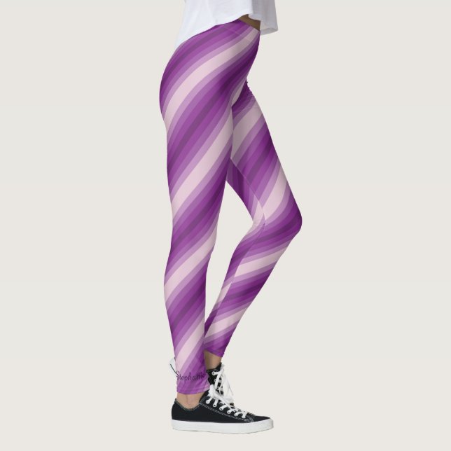 Leggings Nombre personalizado Purple Pastel Stripe Yoga (Derecha)