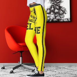 Leggings Nombre personalizado Rayas grises amarillas cortas