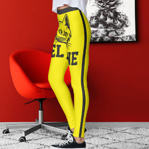 Leggings Nombre personalizado Rayas grises amarillas cortas