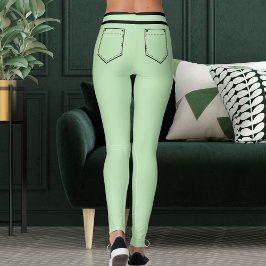 Leggings Nombre Personalizado Rayas Negras Verde Pálido Reg