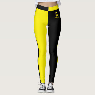 Leggings Nombre Personalizado Rayas Negras y Amarillas Mono