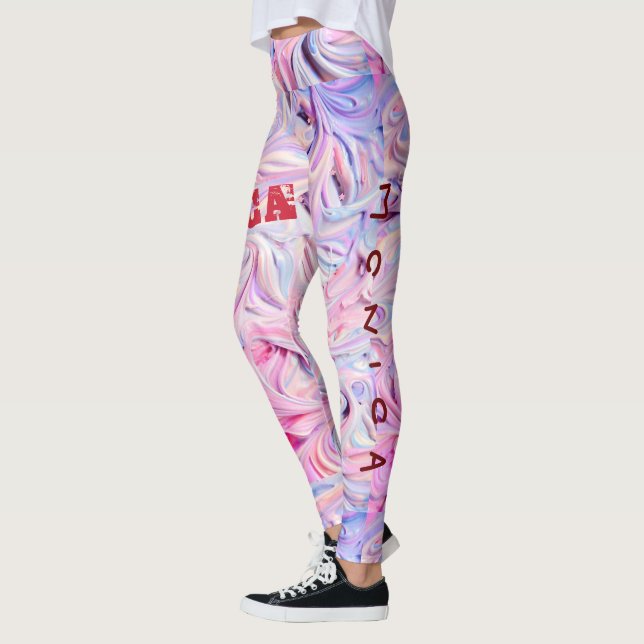 Leggings Nombre personalizado Rosa de piernas Pastel (Izquierda)