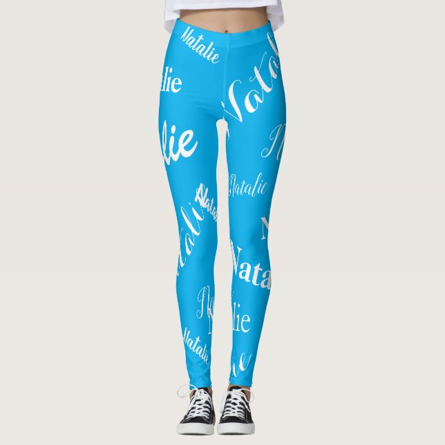 Leggings Nombre personalizado tipografía fuente cielo azul (Anverso)