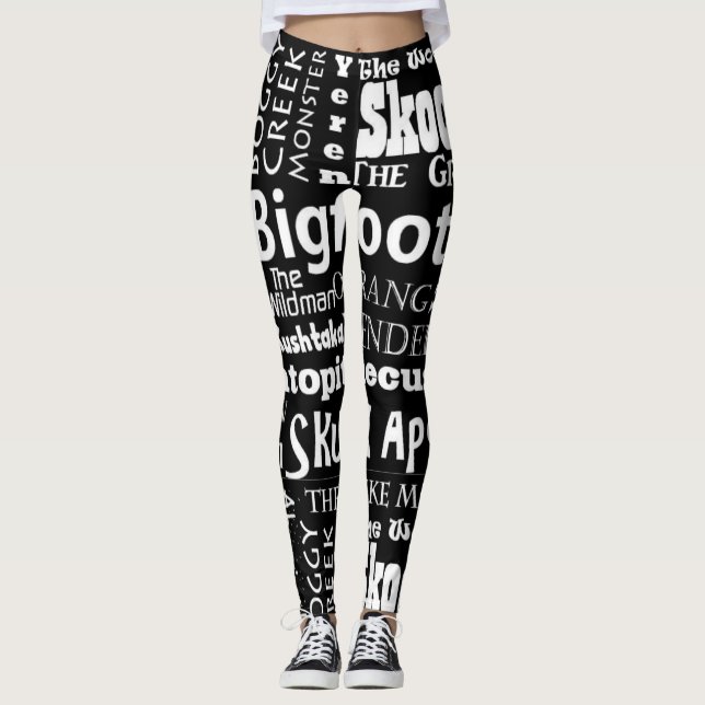 Leggings Nombres de las polainas de Sasquatch en negro (Anverso)