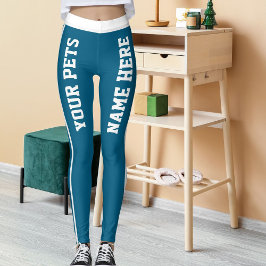 Leggings Nombres Mascotas de franjas azules del océano blan