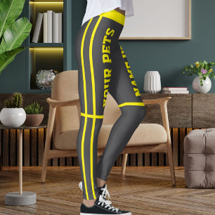 Leggings Nombres Mascotas de franjas grises amarillas brill