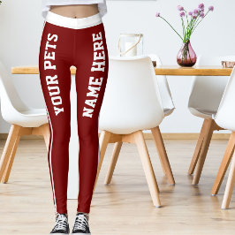 Leggings Nombres Mascotas de franjas rojas blancas profunda