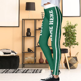 Leggings Nombres Mascotas de franjas verdes de caza blanca 