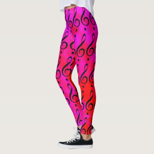 Leggings Nota De Limpieza De Música De Tintes Rojos Y Rosa,