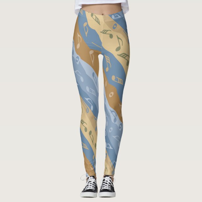 Leggings Nota De Música Rayos Marrón Y Azul Ornamento (Anverso)
