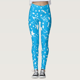 Leggings Notas musicales blancas sobre las piernas azules