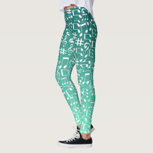 Leggings Notas musicales de luz azul verdoso a tonos oscuro