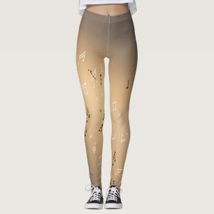 Leggings Notas musicales en la luna dorada marrón