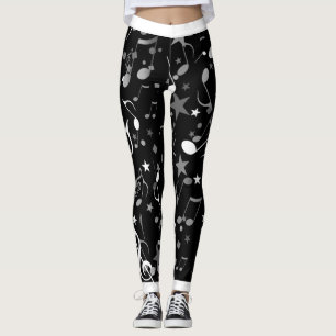 Leggings Notas musicales negras/blancas/grises sobre el tra