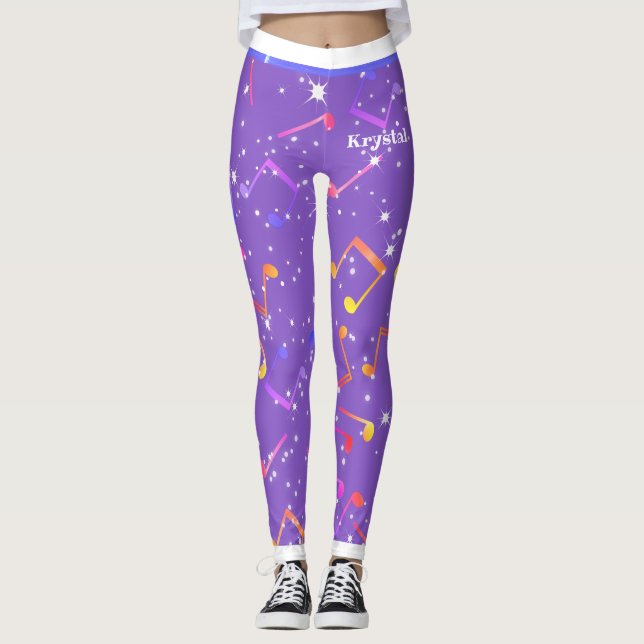 Leggings Notas musicales (su nombre) sobre Utra Violet (Anverso)