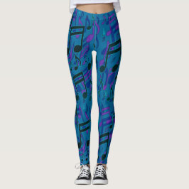 Leggings Notas Musicales Swirly Patrón Musical Azul Púrpura
