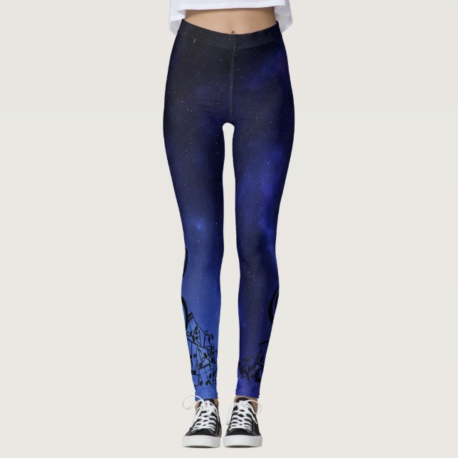 Leggings Notas musicales y constelaciones azules (Anverso)