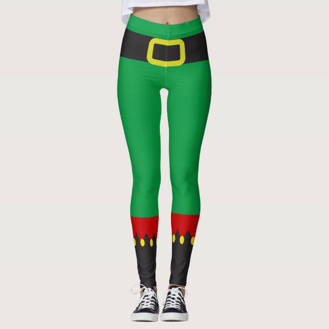 Leggings Novedad de Navidades rojos verdes de Elf (Anverso)