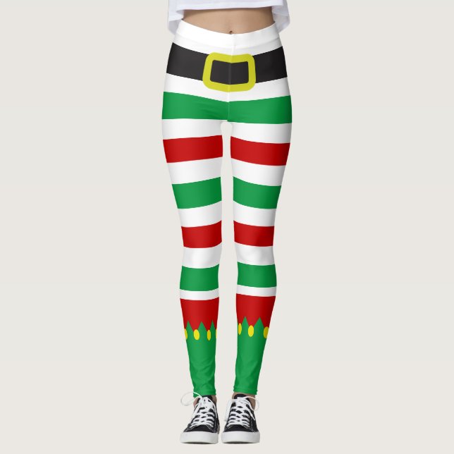 Leggings Novedad de Navidades Rojos Verdes de Elf a rayas (Anverso)