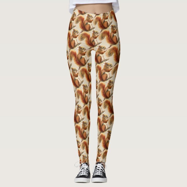 Leggings Novedad divertida acuarela ardilla arte animal (Anverso)