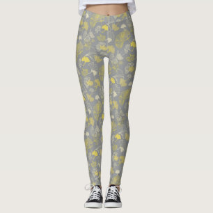 Leggings Novedad Ginkgo Patrón gris y amarillo