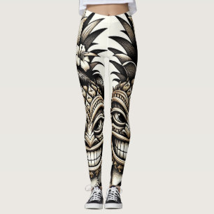 Leggings Novia y Novio Aloha Piña Cabeza Tiki Boda 