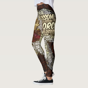 Leggings Nube floral de la palabra del flor de la orquídea