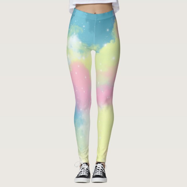 Leggings Nubes arcoiris estrellas brillantes purpurinas (Anverso)