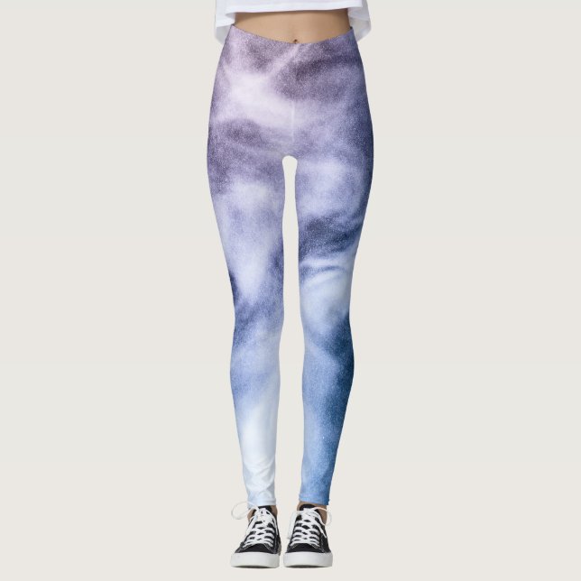 Leggings Nubes celestiales abstractas de color azul morado (Anverso)