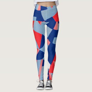 Leggings número 1 de impresión abstracta en rojo y azul