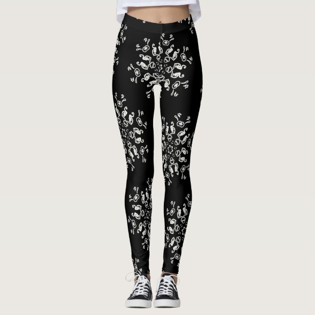 Leggings *~* nunca demasiados copos de nieve negro y blanco (Anverso)