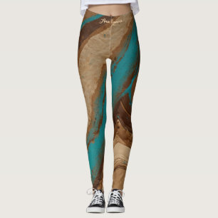 Leggings Oasis del desierto Flujo turquesa Earthy Brown Mod
